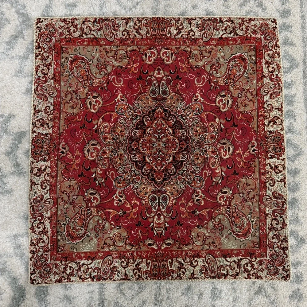 Persian Termeh Pillow Covers Pair Red Paisley Isfahan Style Silk Blend